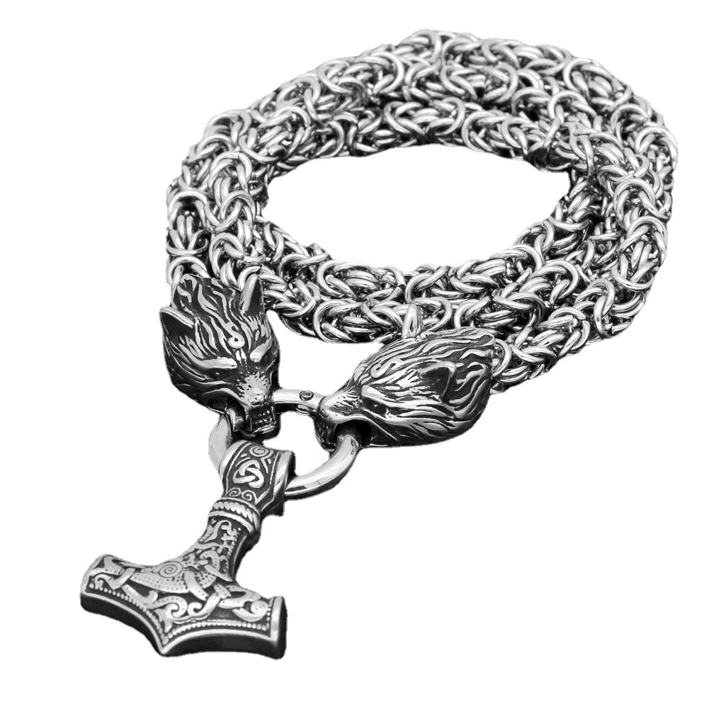 Vòng cổ mặt đầu sói bằng kim loại thời trang bắc Âu cá tính độc đáo cho nam