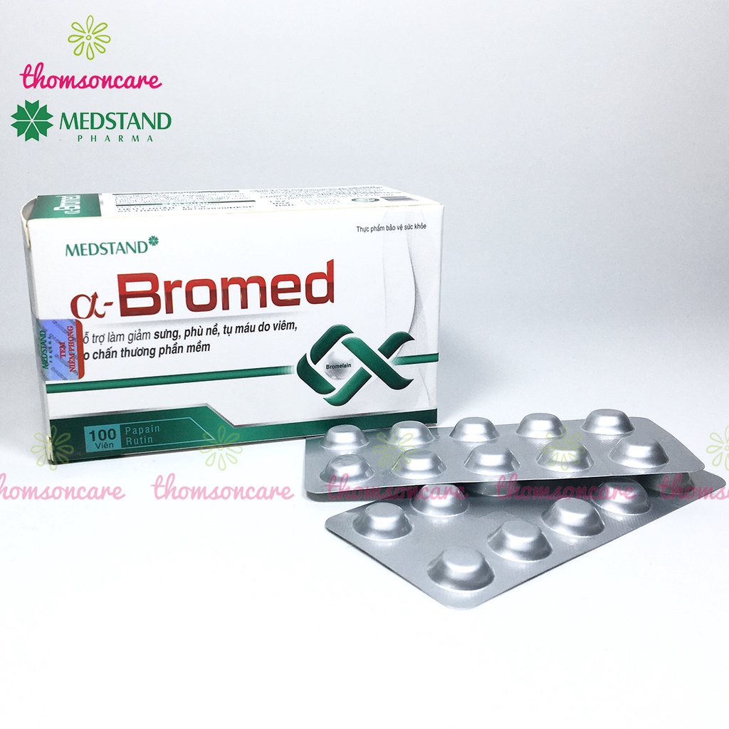 Hỗ trợ giảm sưng, tụ máu, bầm tím do chấn thương A Bromed Alpha Choay từ thảo dược Hộp 100 viên có thêm Rutin C