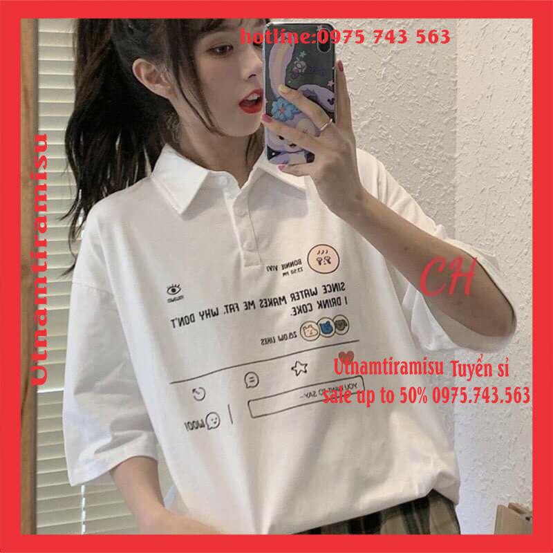 Áo thun POLO Pony Vivi  nữ tay lỡ có cổ♥️ Phông form rộng freesize unisex mặc đi học, cặp, nhóm, lớp in hình DỄ THƯƠNG
