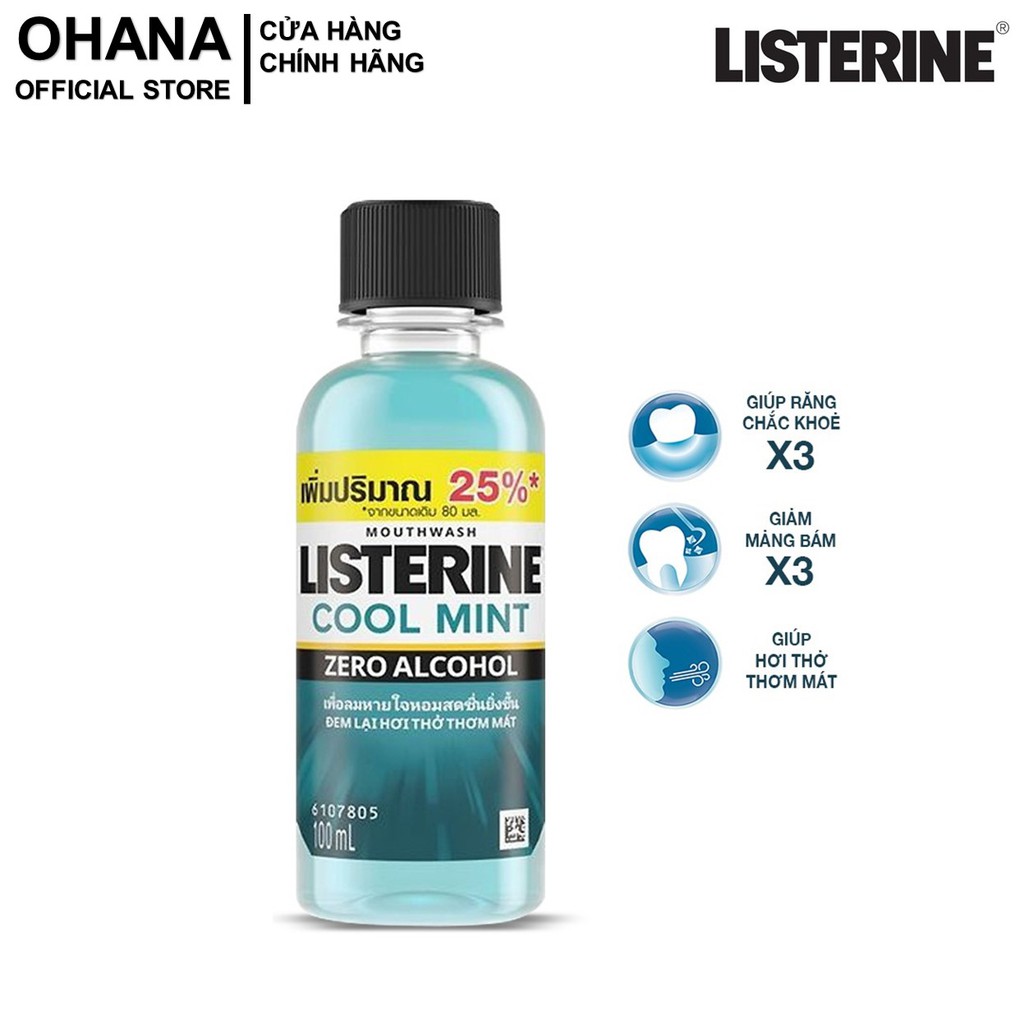 Nước Súc Miệng Listerine Ngừa Sâu Răng, Hơi Thở Thơm Mát Listerine Coolmint Zero Alcohol Mouthwash 100ml