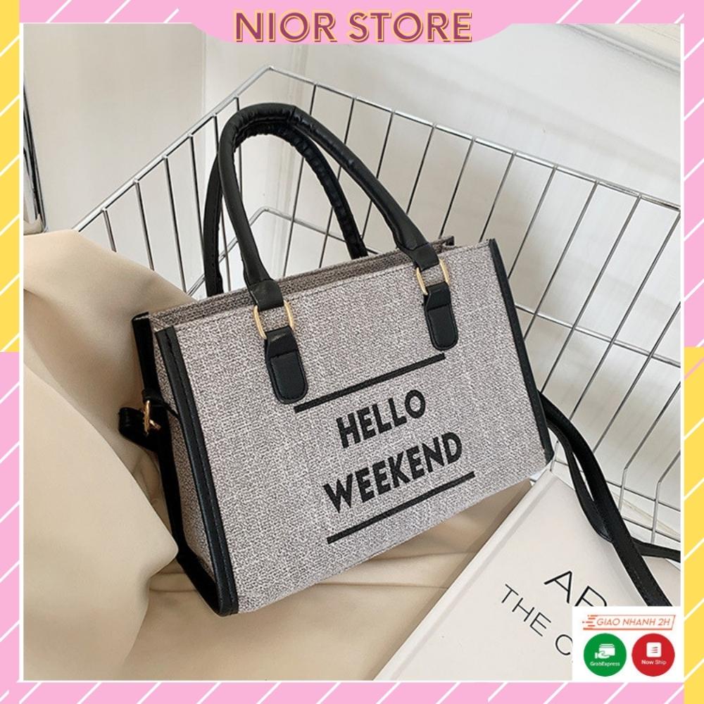 Túi Xách Nữ, Túi Vải Canvas Cỡ Lớn Form Cứng Hello Weekend Hàng Cao Cấp Có Miệng Khóa TX06