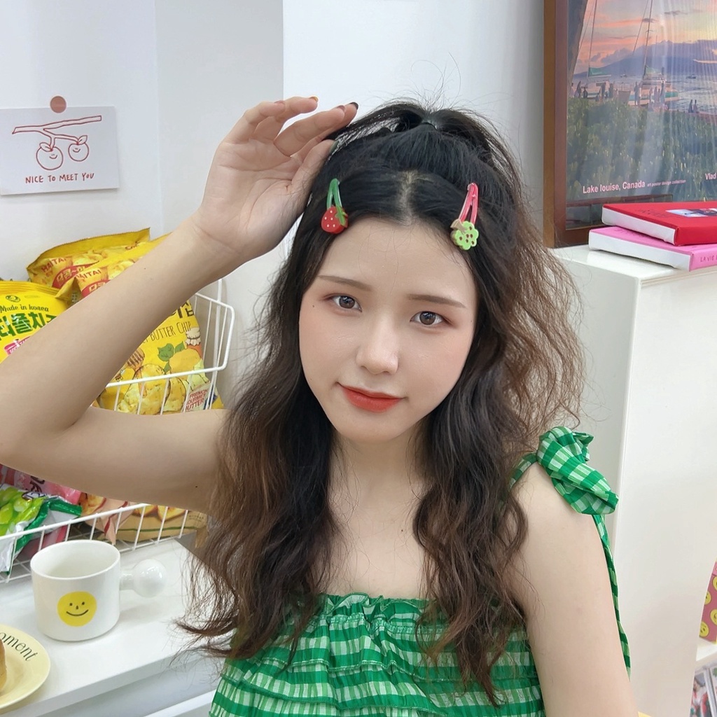 Set 2 Kẹp Tóc Hình Trái Táo Dưa Hấu Dễ Thương Cho Bé Gái