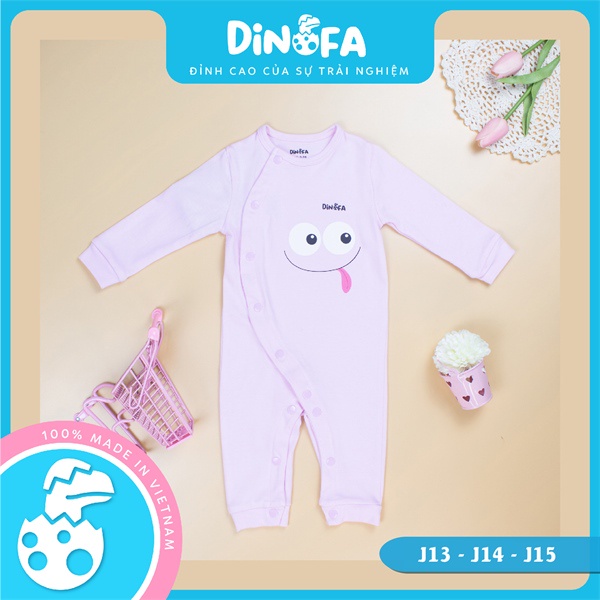 Jumpsuit cho bé 0-9m màu hồng, Bodysuit dài tay cho bé 100% cotton, quần áo sơ sinh hình mặt cười, cúc bên_J13-J15