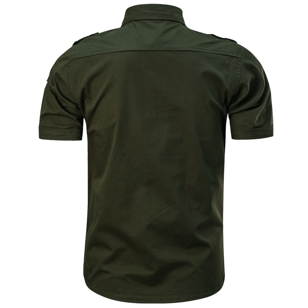 Áo thun tay ngắn màu trơn có túi phong cách quân đội cho nam