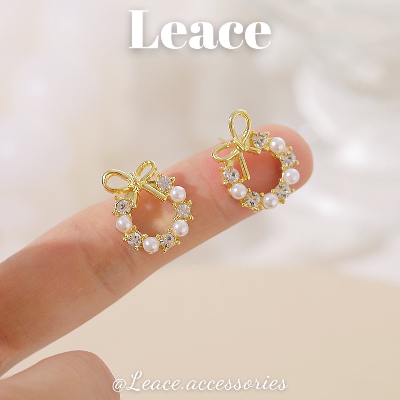 Bông tai khuyên tai hình nguyệt quế đính đá phong cách Hàn Quốc ER028 Leace.accessories