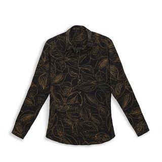 Áo Sơ Mi Nam, Sơ Mi Nam Tay Dài Hoạ Tiết Lá Vàng, Cổ Vest, Vải Lụa Không Nhăn, Khử Mùi, Thoáng Khí - TIDINO STORE BX06