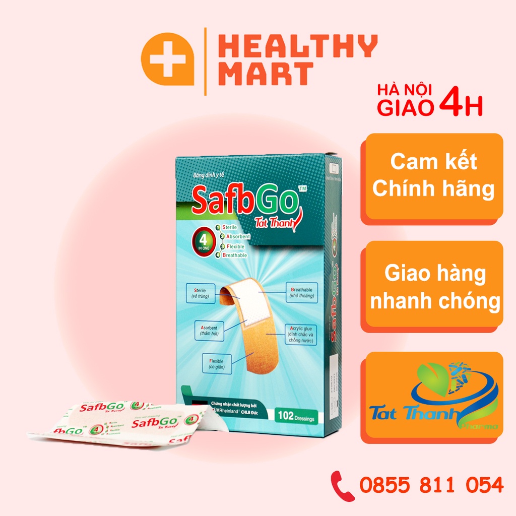 ✔️️️ Miếng dán vết thương Safbgo H 120m- Băng cá nhân bảo vệ vết trầy xước - Tất Thành Pharma