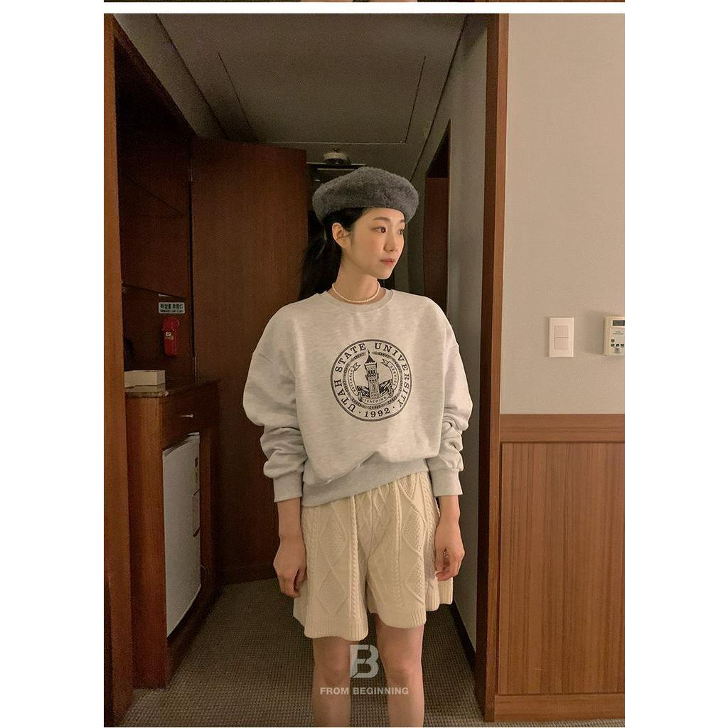 Áo Sweater Cổ Tròn Dài Tay In Chữ Phong Cách Hàn Quốc Cá Tính 55714