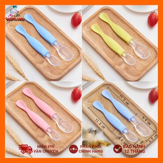 Sét 2 thìa 2 đầu ăn dặm silicon siêu mềm có hộp đựng (1 to + 1 nhỏ)