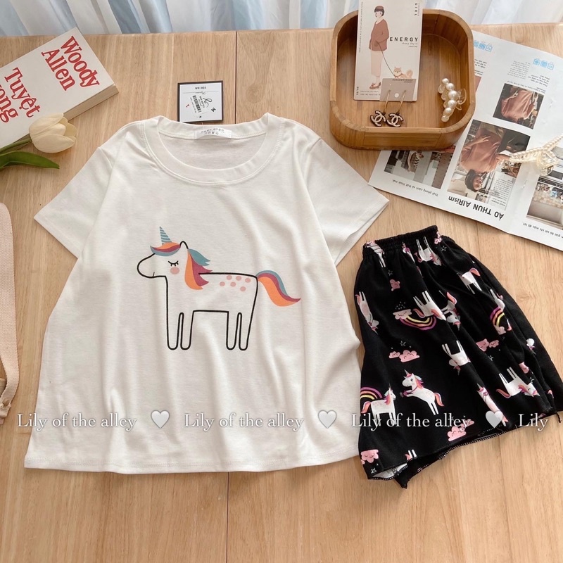 Set bộ ngủ cộc tay cotton in hoạt hình