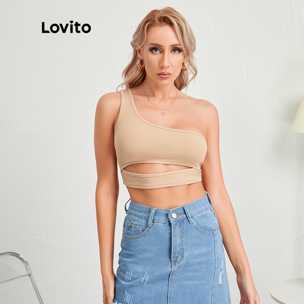 Áo Croptop Lovito Giáng Sinh Vai Chéo Dây Quấn Không Đối Xứng Màu Trơn L03028 (Đen) | BigBuy360 - bigbuy360.vn