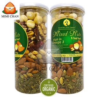 Hộp Mix Nhân 8 Loại Hạt Đã Tách Vỏ 500gr, Hạnh Nhân, Mắc Ca, Óc Chó Đỏ Vàng, Hạt Điều, Dẻ Cười, Hồ Đào, Bí Xanh, Macca