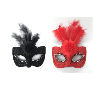 Mặt nạ nửa mặt gắn lông vũ chơi Halloween