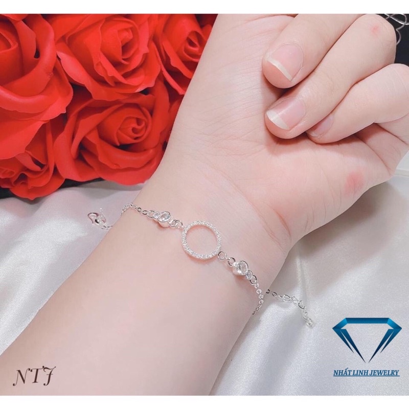 Lắc tay nữ bạc thật giá rẻ hình tròn đính đá nhỏ siêu xinh - Kho sỉ bạc Nhất Linh