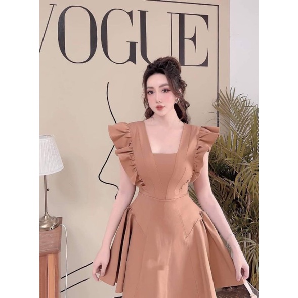 Đầm dạo phố màu nâu đất cổ V cánh tiên xinh xắn, dịu dàng Luna Dress