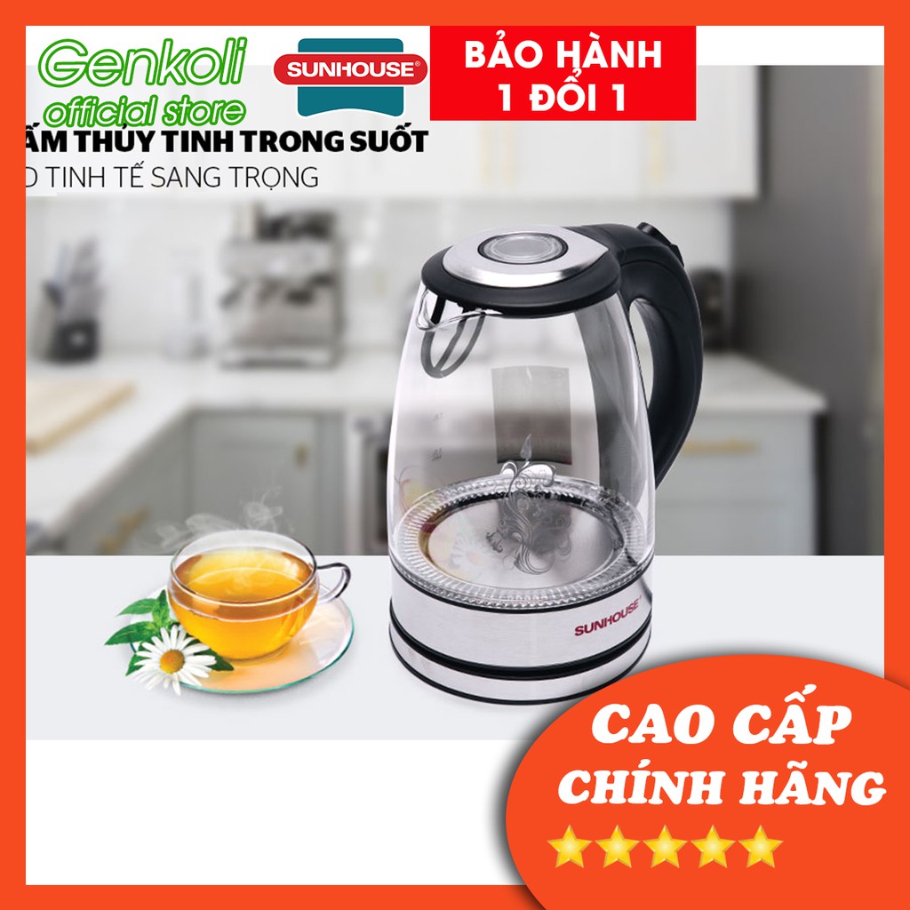 [ GIẢM SỐC] Bình đun siêu tốc thủy tinh cao cấp Sunhouse SHD1215B Bình siêu tốc sang trọng chính hãng