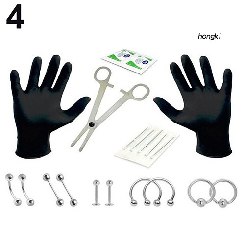 (Hàng Mới Về) Bộ Dụng Cụ Xỏ Khuyên Cơ Thể Chuyên Nghiệp Bằng Thép Không Gỉ