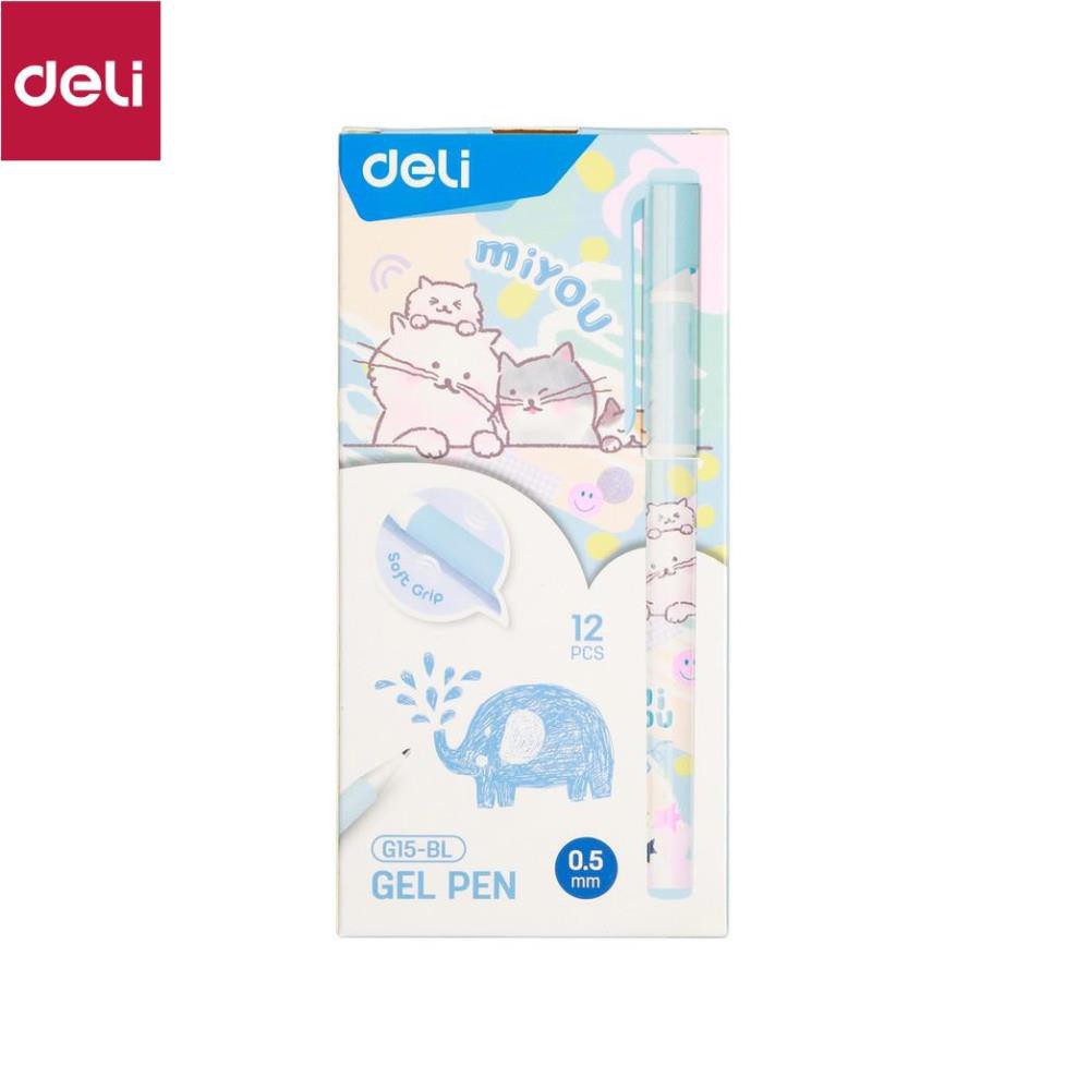 Bút gel học sinh màu xanh - đen Deli - có tay cầm cao su - EG15 [Deli]