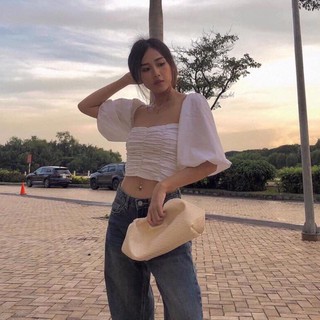 [FREESHIP] ÁO CROPTOP TAY BỒNG KIỂU DÁNG ÁO CROPTOP TRẮNG BODY NHÚN NGỰC CHUN SAU | MÃ A323
