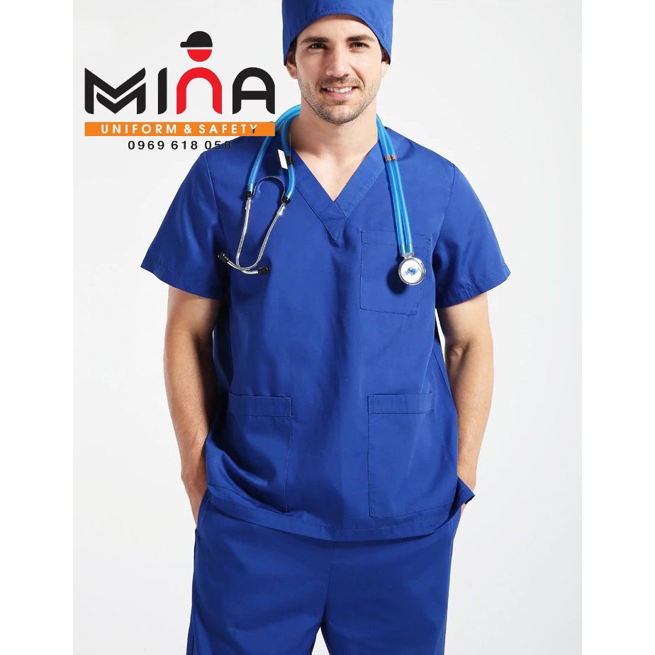 Bộ scrubs bác sĩ, quần áo y tế phẫu thuật - Màu Xanh cô ban (Có hình ảnh thực tế)