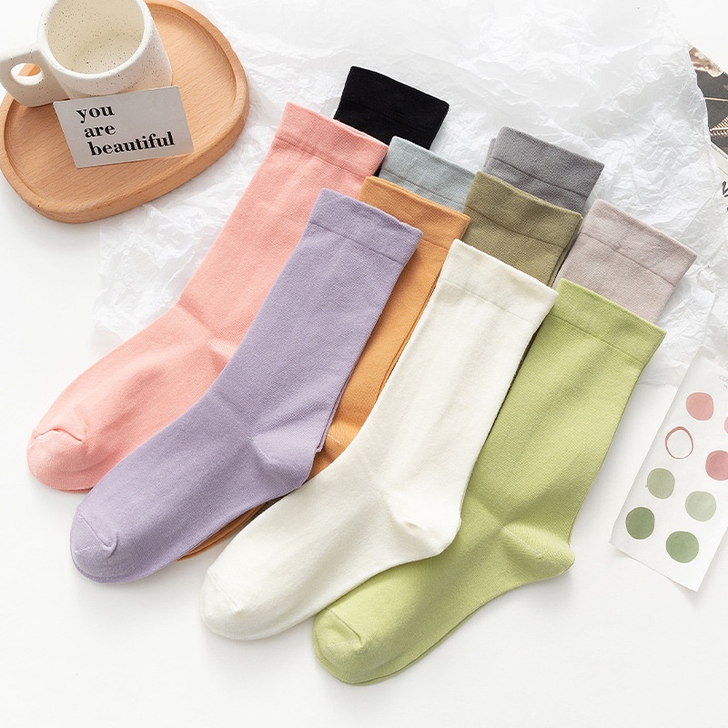 Đôi tất FHYL bằng cotton nhiều màu sắc trơn tùy chọn khử mùi thời trang mùa hè mới cho nữ