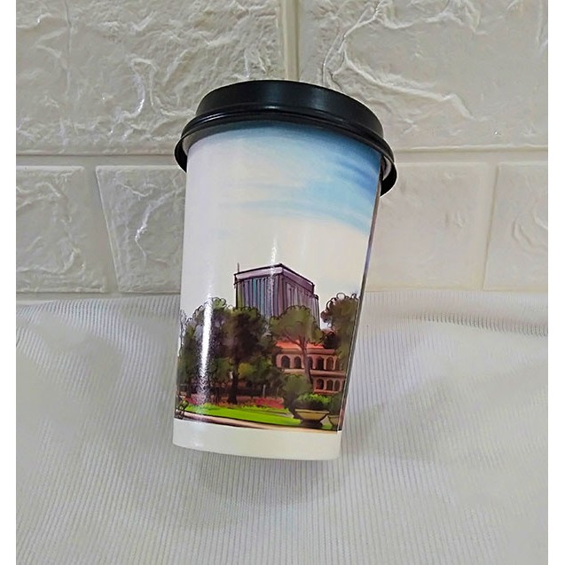 50 Ly giấy cafe take away có nắp in hình Nhà Thờ 16oz - 450ml