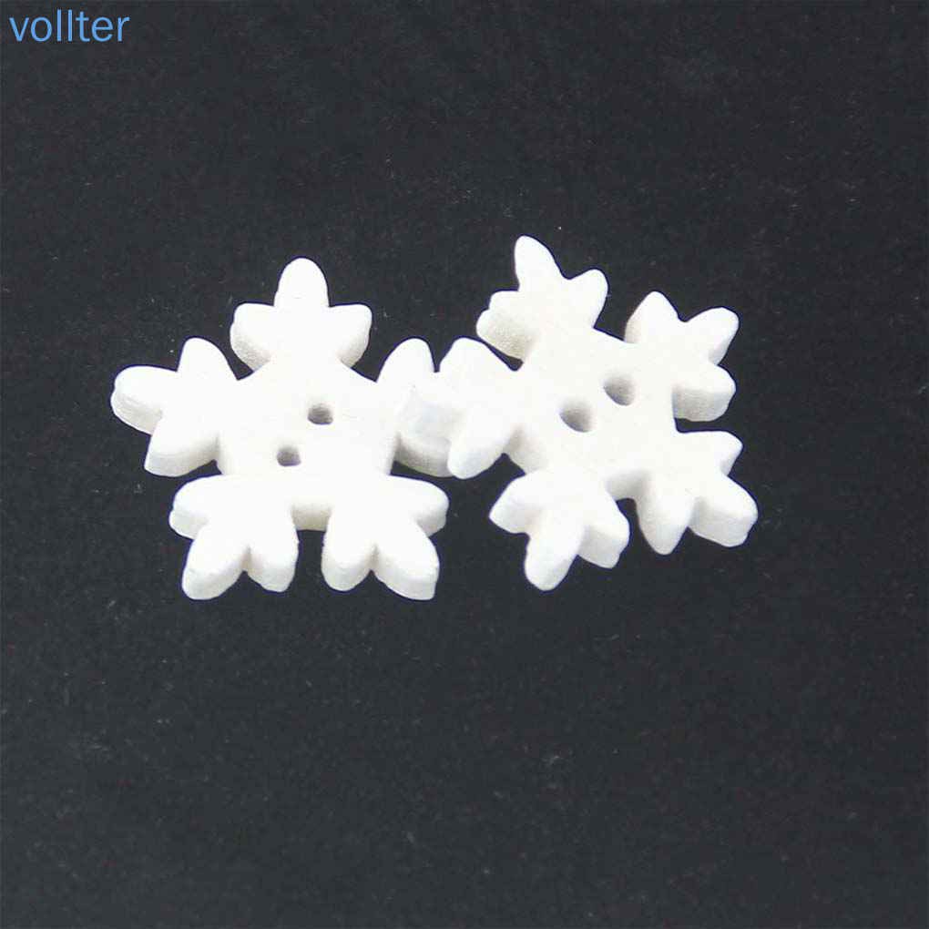 VOLL 100pcs 18mm Wood Christmas Snowflake Buttons DIY Craft White Snow Flakes Wooden Sewing Buckle