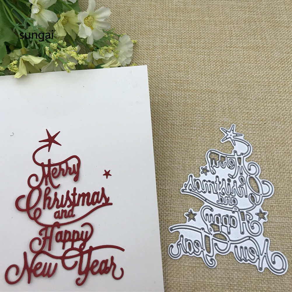 Khuôn kim loại chữ " Merry Christmas " dùng để hỗ trợ cắt giấy trang trí thiệp giáng sinh