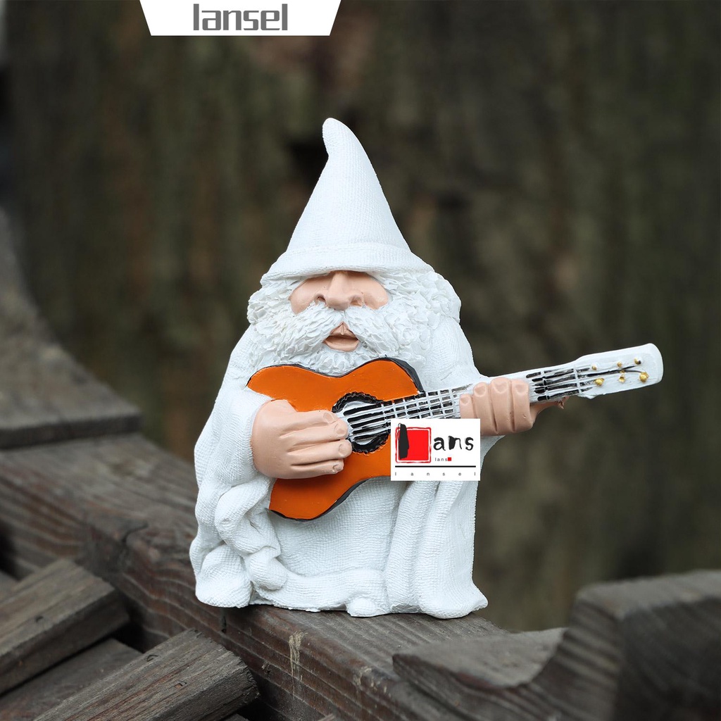 ❤LANSEL❤ Indoor Outdoor Garden Gnomes Home Decor Micro Landscape Dwarf Figurines Gift Funny Elf Playing Guitar Elves Collectible Decoration Crafts Ornaments Funny Statue