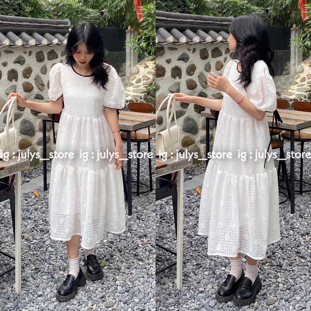 Váy babydoll viền cổ đen nơ tay Julys (ảnh thật kèm video)