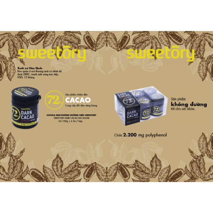 Socola Đen Không Đường Sweetory DARK CACAO 100g (Lốc 6 gói x 100g)