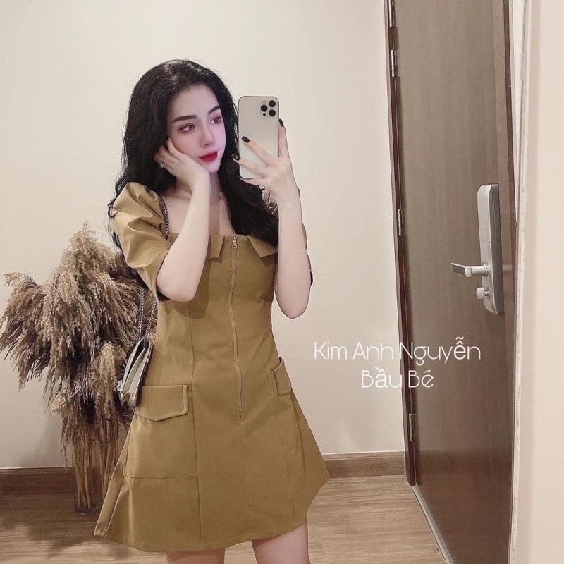 VÁY NÂU KAKI KHOÁ GIỮA | BigBuy360 - bigbuy360.vn