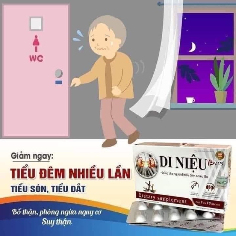 Di niệu plus hộp 30 viên hỗ trợ giảm tiểu đêm ,tiểu són,tiểu dắt