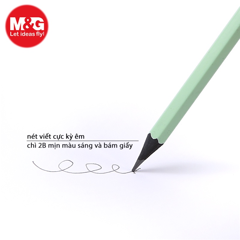 Bút chì gỗ cao cấp Pazto màu vỏ pastel QWP 357X6 gỗ đen, lõi 2B chính hãng M&G