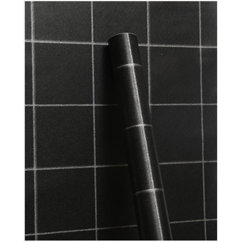 DECAL 1m Giấy dán tường khổ rộng 45cm ( có sẵn keo ) - ô vuông bự màu đen ELL183