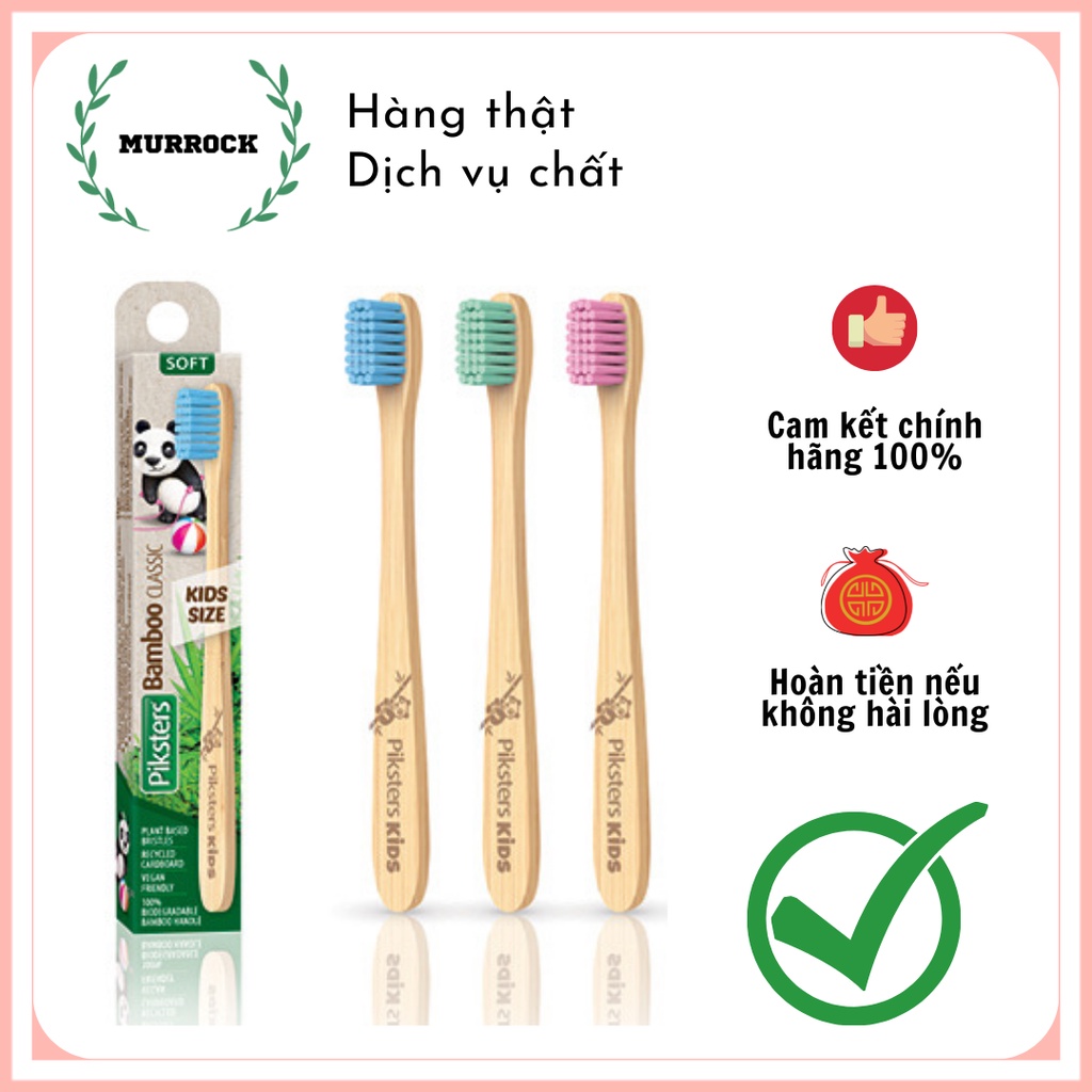 Bàn chải tre trẻ em Piksters Bamboo classic kids size UK Anh Quốc