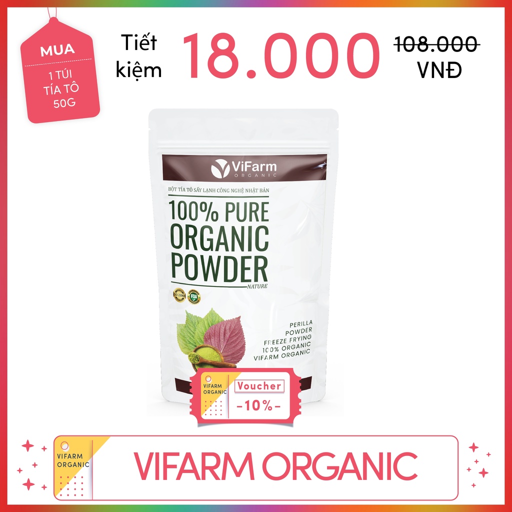 Bột Tía Tô Nguyên Chất ViFarm 50Gram, Bột Tía Tô Sấy Lạnh Hỗ Trợ Giảm Cân, Đẹp Da