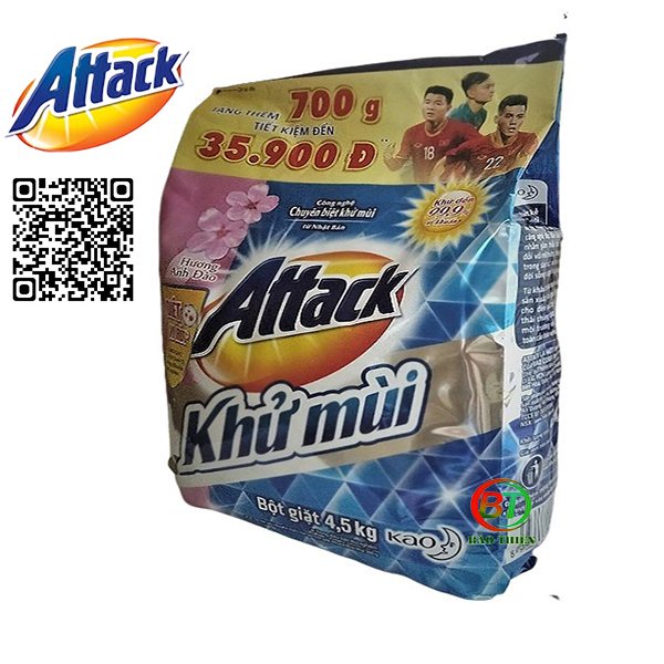 Bột giặt khử mùi diệt khuẩn Attack Nhật Bản gói 4.5kg