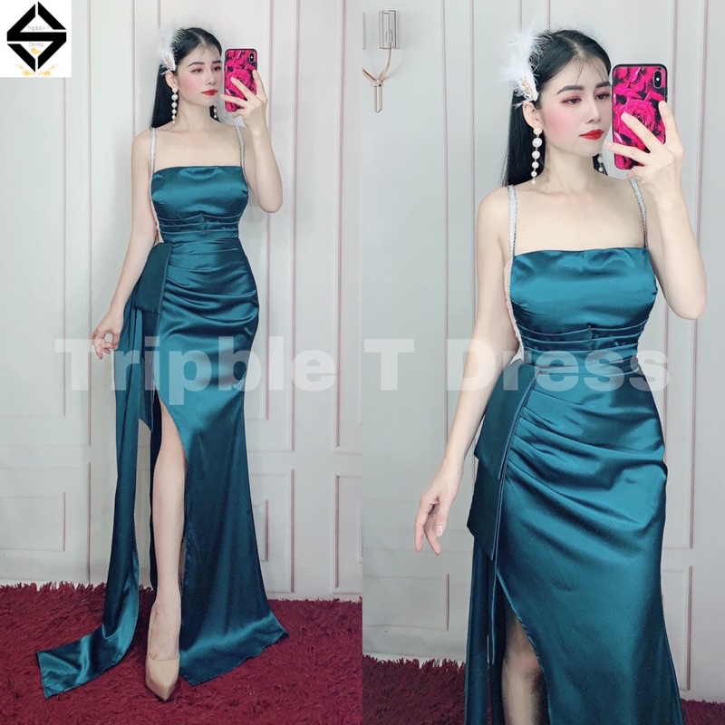 Đầm maxi dạ hội xẻ đùi phối dây kim tuyến TRIPBLE T DRESS -size S/M/L - MS399V