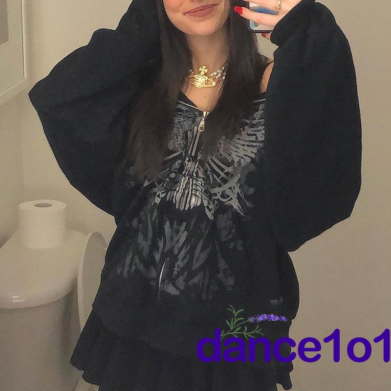 Áo hoodie tay dài in hình bướm thời trang vintage sành điệu