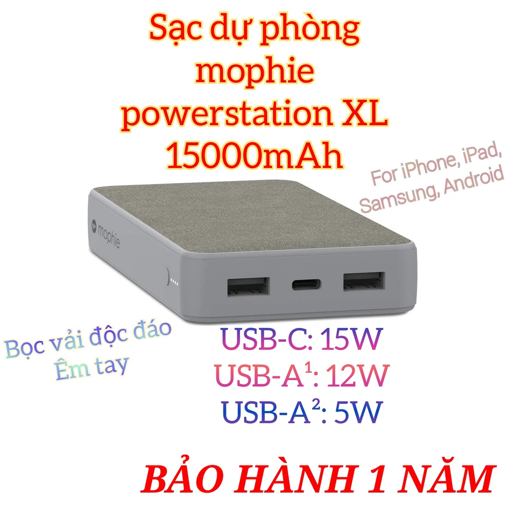 Sạc dự phòng Mophie Powerstation XL 15000 mAh Usb-C