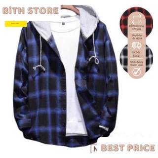 Áo khoác sơ mi chống nắng có mũ 2 lớp vải sơ mi caro cho nam và nữ