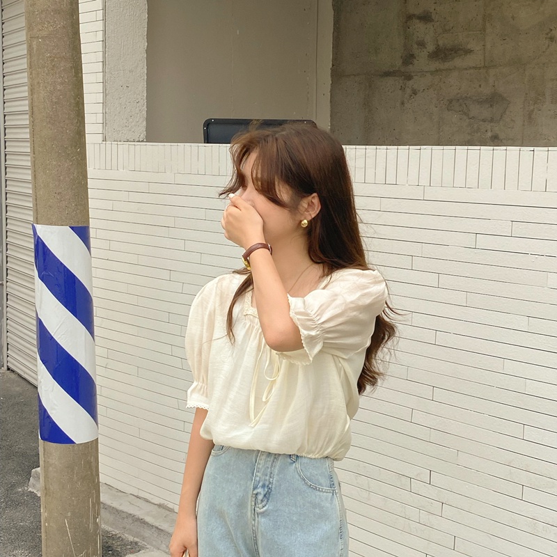 SUXI Áo Sơ Mi Ngắn Tay Cổ Vuông Màu Sắc Đơn Giản Dành Cho Nữ