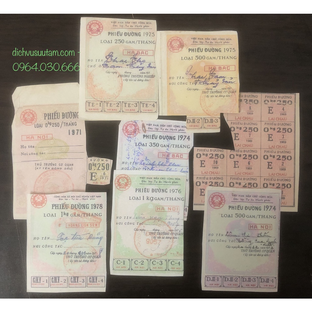 Bộ 8 mẫu Phiếu đường bao cấp COPY lưu niệm