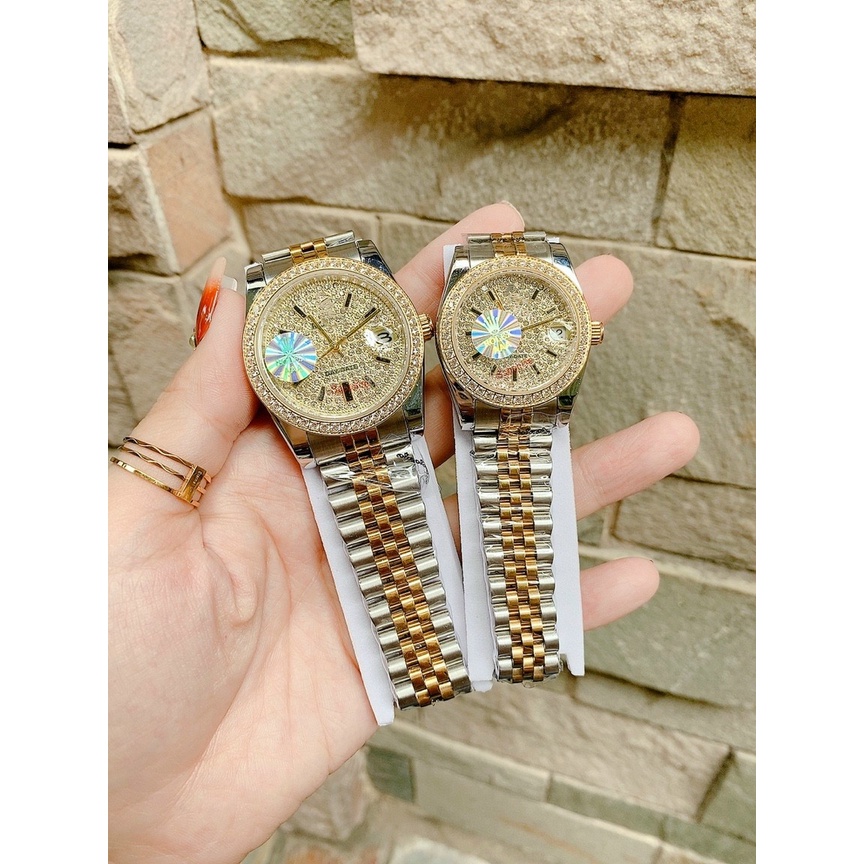 Đồng hồ nam nữ rl DINRL dây thép size 38mm 32mm , máy pin ,mặt đính đá sang chảnh