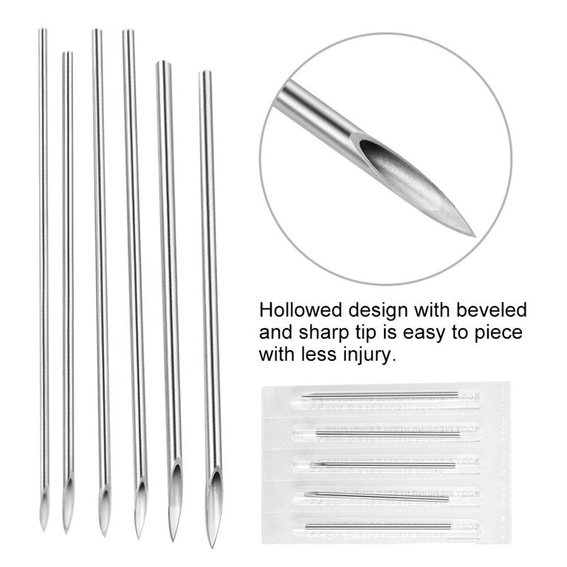 Set 100 Kim Xỏ Mũi/ Tai/ Môi Dùng Một Lần Chất Liệu Thép Y Tế Không Gỉ 316 6 Loại 4g 15g 16g 17g 18g 20g