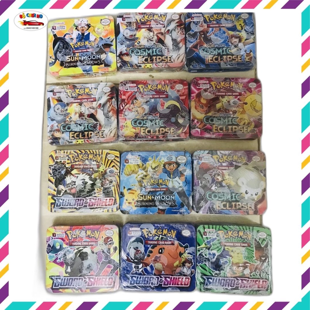 Thẻ pokemon, bài pokemon, thẻ bài pokemon, 69 cards hộp sắt kích thước 15x15cm