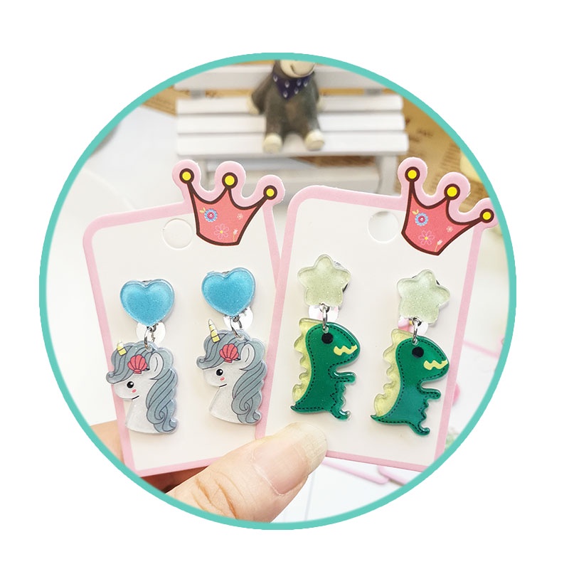 Khuyên Tai Kẹp Không Xỏ Hình Động Vật Hoạt Hình Bằng Acrylic Chống Dị Ứng Phong Cách Hàn Quốc Cho Bé Gái