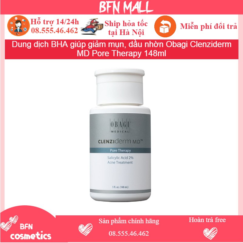 Toner Bha Obagi giúp giảm mụn, dầu nhờn Obagi Clenziderm MD Pore Therapy 148ml