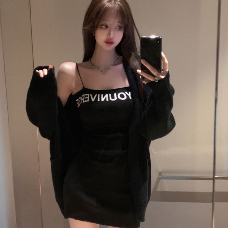 Đầm ZHELIHANGFEI dệt kim hai dây ôm dáng gợi cảm dành cho nữ